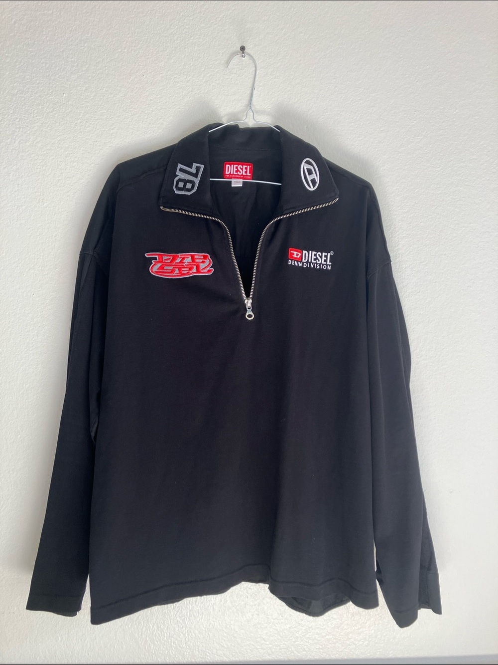 Diesel Black Half-Zip Logo Sweatshirt with Red Accents